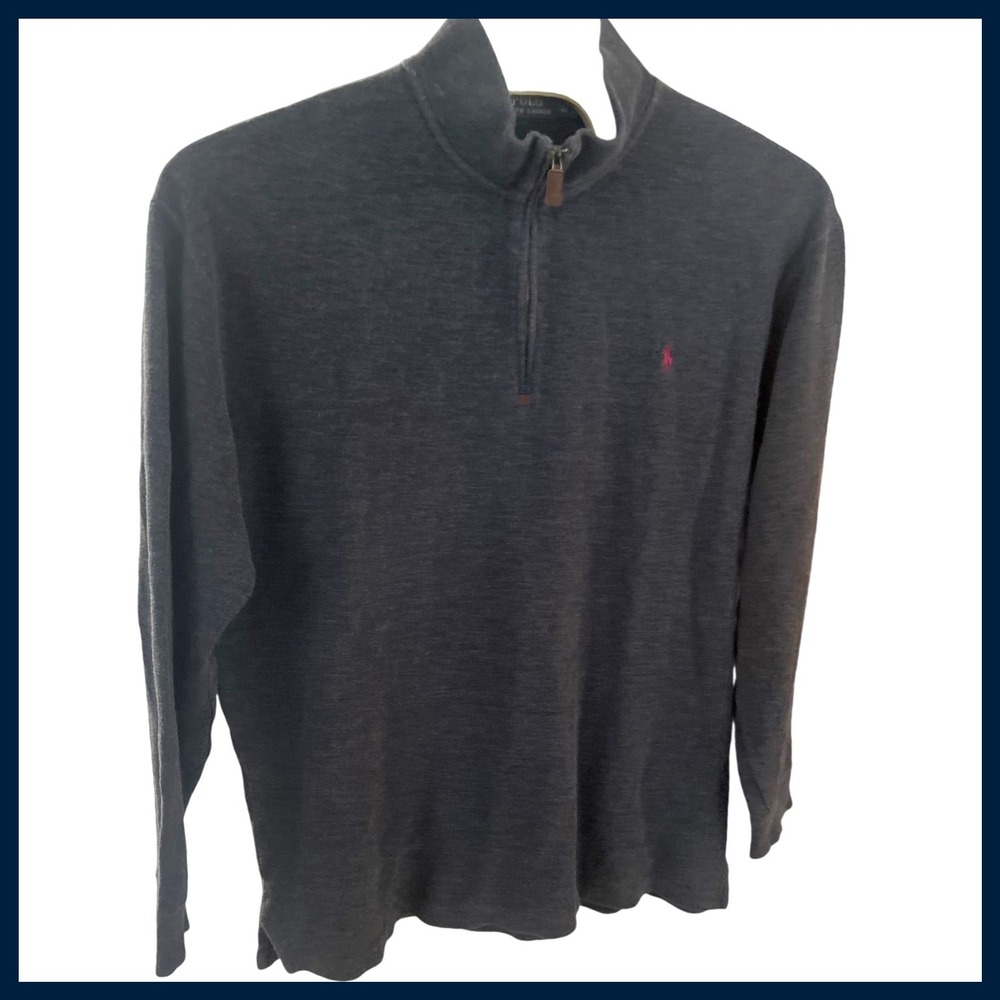 Polo Ralph Lauren Mens XLT Tall Charcoal Grey 1/4 Zip Cotton Pullover Sweater